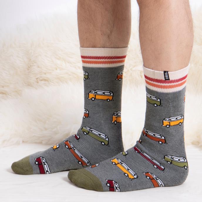 totes toasties® Mens Original Slipper Socks (Twin Pack) Campervan / Stripe Extra Image 3